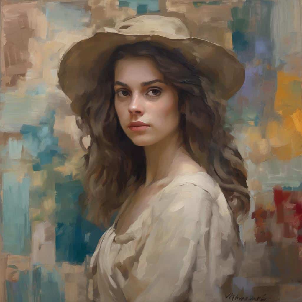 Πορτρέτο γυναίκας με καπέλο σε ρεαλιστικό και φανταστικό εφέ, εκφραστική και όμορφη.